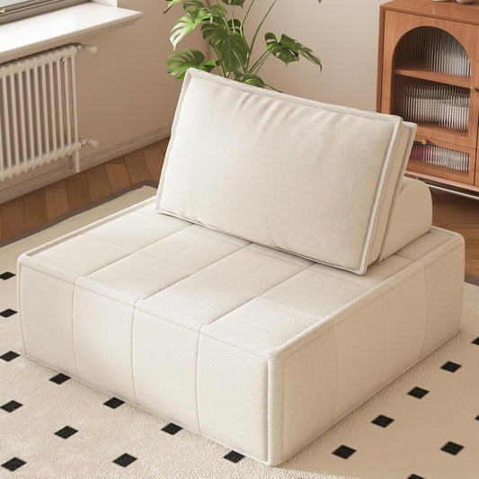 Modular Sectional Sofa, 35" Small Sofa Couch, Corduroy Sofa Sleeper Deep Seat Sofa with Adjustable Backrest, Small Couch for Small Spaces, Living Room, Bedroom, Apartment,White Office Couch