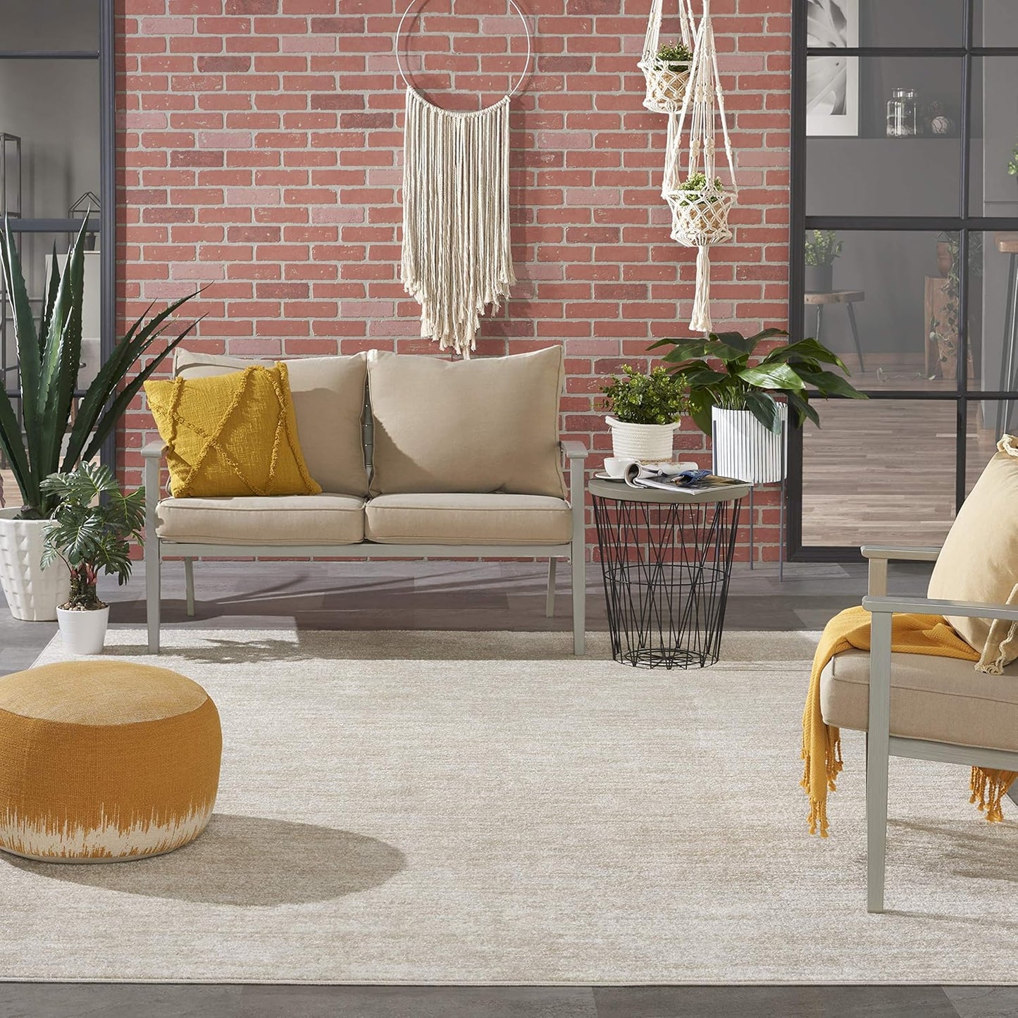 Lndoor/Outdoor Ivory Beige 8' x 10' Area Rug, Easy Cleaning, Non Shedding, Bed Room, Living Room, Dining Room, Backyard, Deck, Patio (8x10)