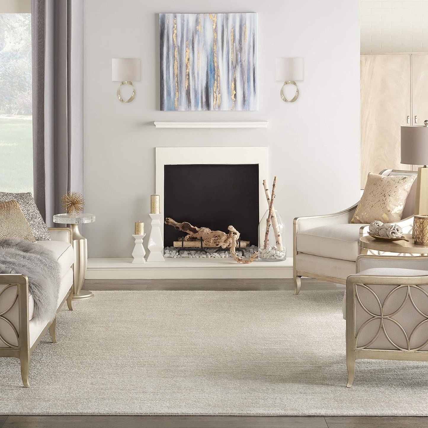 Lndoor/Outdoor Ivory Beige 8' x 10' Area Rug, Easy Cleaning, Non Shedding, Bed Room, Living Room, Dining Room, Backyard, Deck, Patio (8x10)