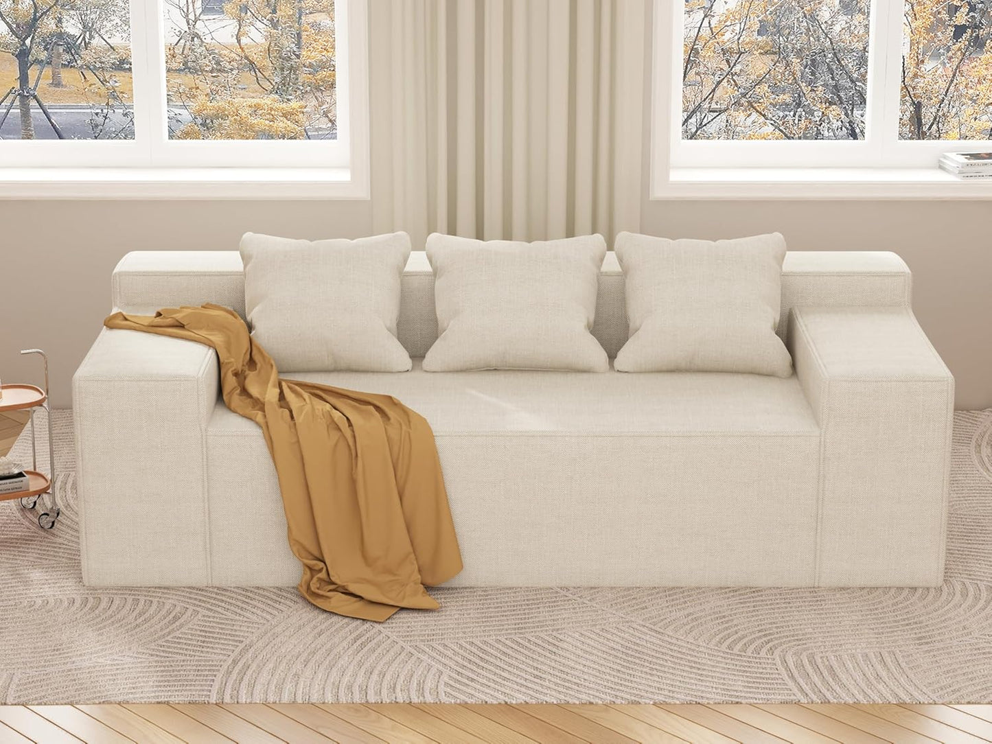 Modular Sectional Sofa, 35" Small Sofa Couch, Corduroy Sofa Sleeper Deep Seat Sofa with Adjustable Backrest, Small Couch for Small Spaces, Living Room, Bedroom, Apartment,White Office Couch