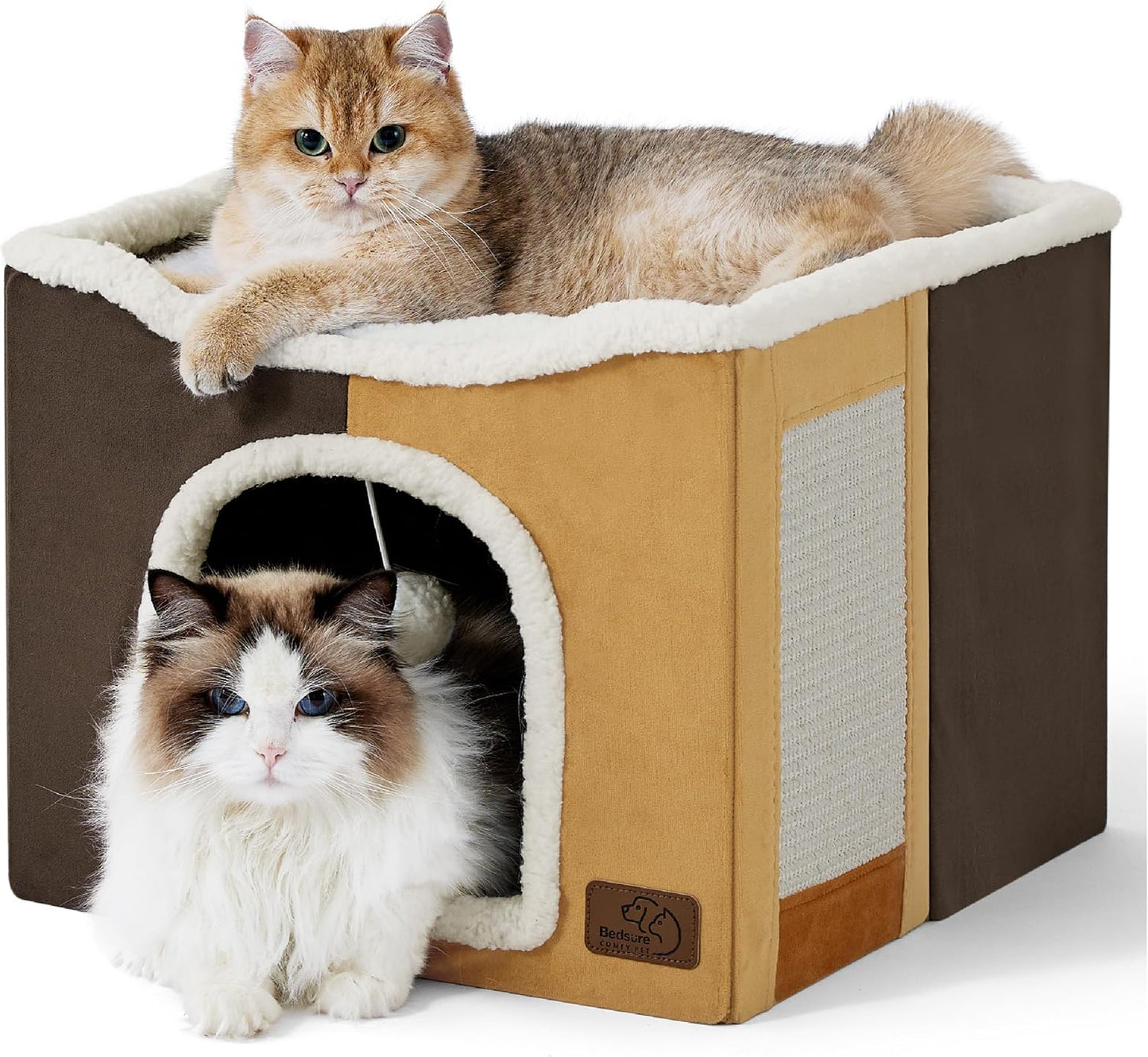 2-Level Cat House for Indoor Cats - Small Cat Towers with Scratch Pad and Hideaway Condo, Cat Cave Bed Furniture for Multi Pets and Large Cats, 18x14x23 inches, Grey