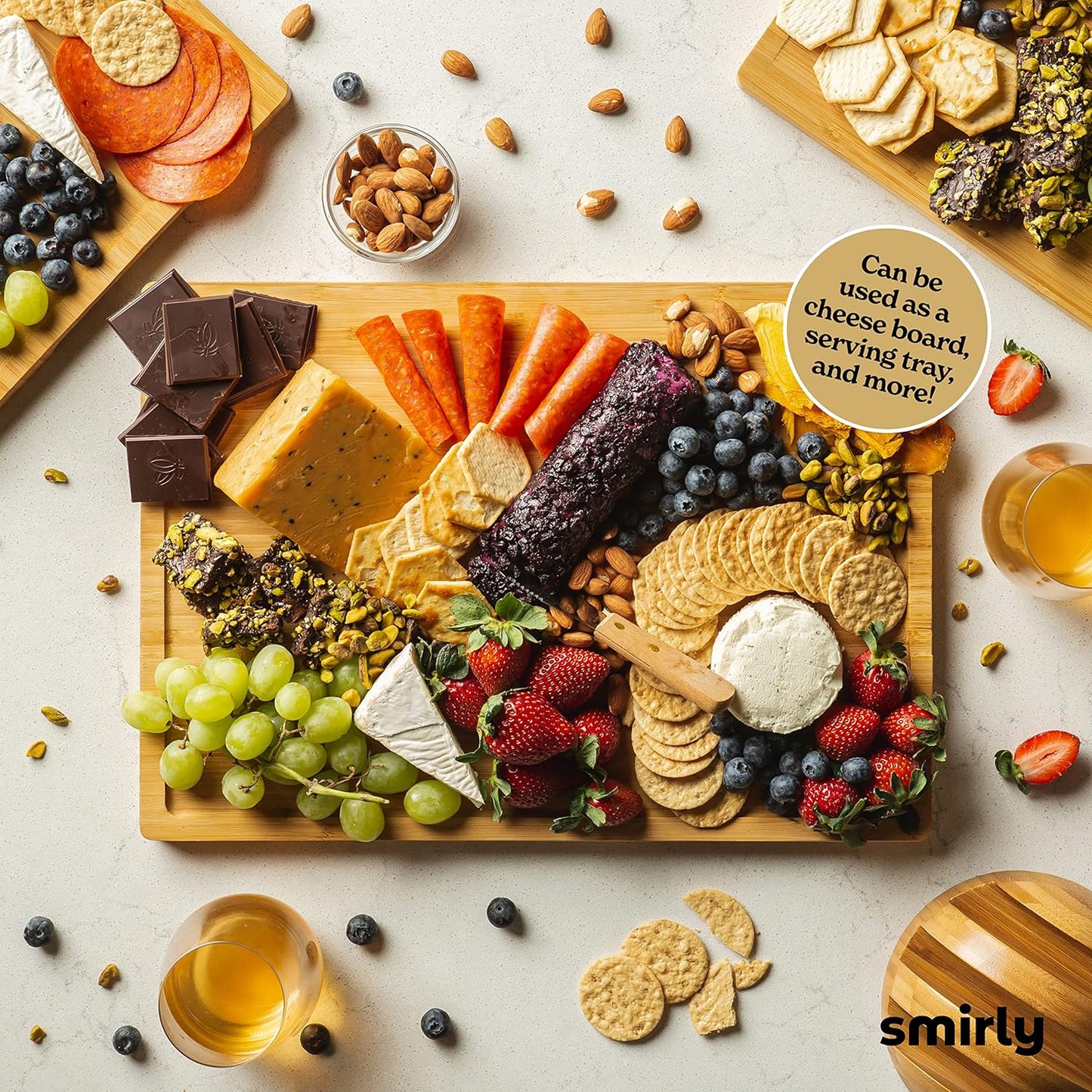 Wooden Cutting Boards For Kitchen Meal Prep & Serving - Bamboo Cutting Board Set with Holder, Charcuterie & Chopping Board, Wooden Cutting Board Set, Kitchen Gadgets