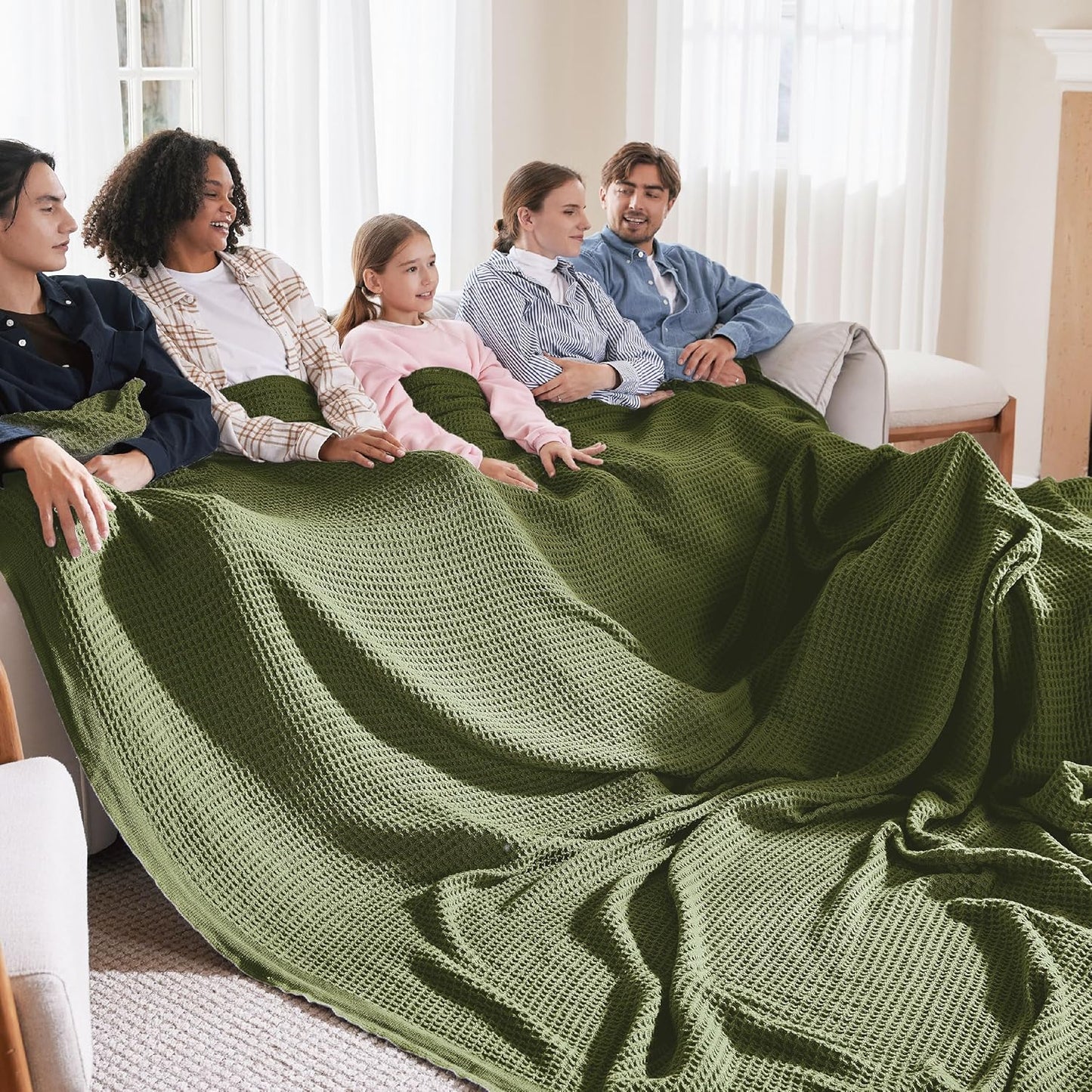 100% Cotton Blanket Queen Size for Bed - Breathable and Soft, Waffle Weave Blanket for Summer Spring, White, 90x90 Inches