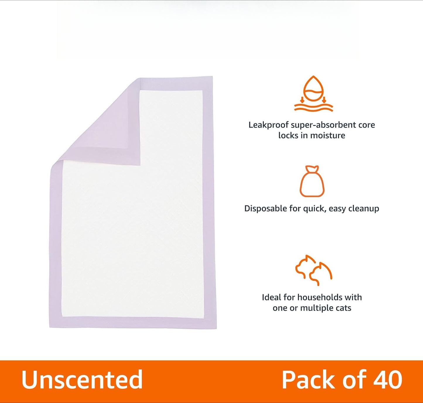 Basics Cat Pad Refills for Litter Box, Unscented, Pack of 40, Polyethylene, Purple and White
